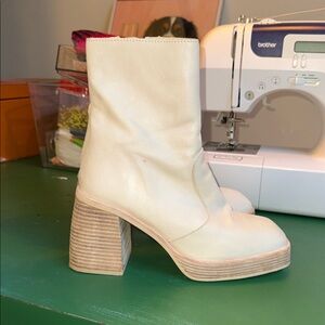 Free People Cream Leather Boots
